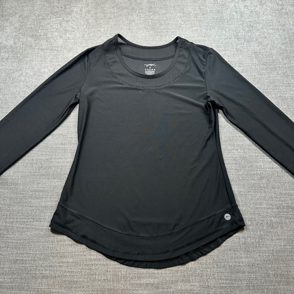 X by Gottex Activewear Top Womens Medium Black Mesh Trim Long Sleeve Hem